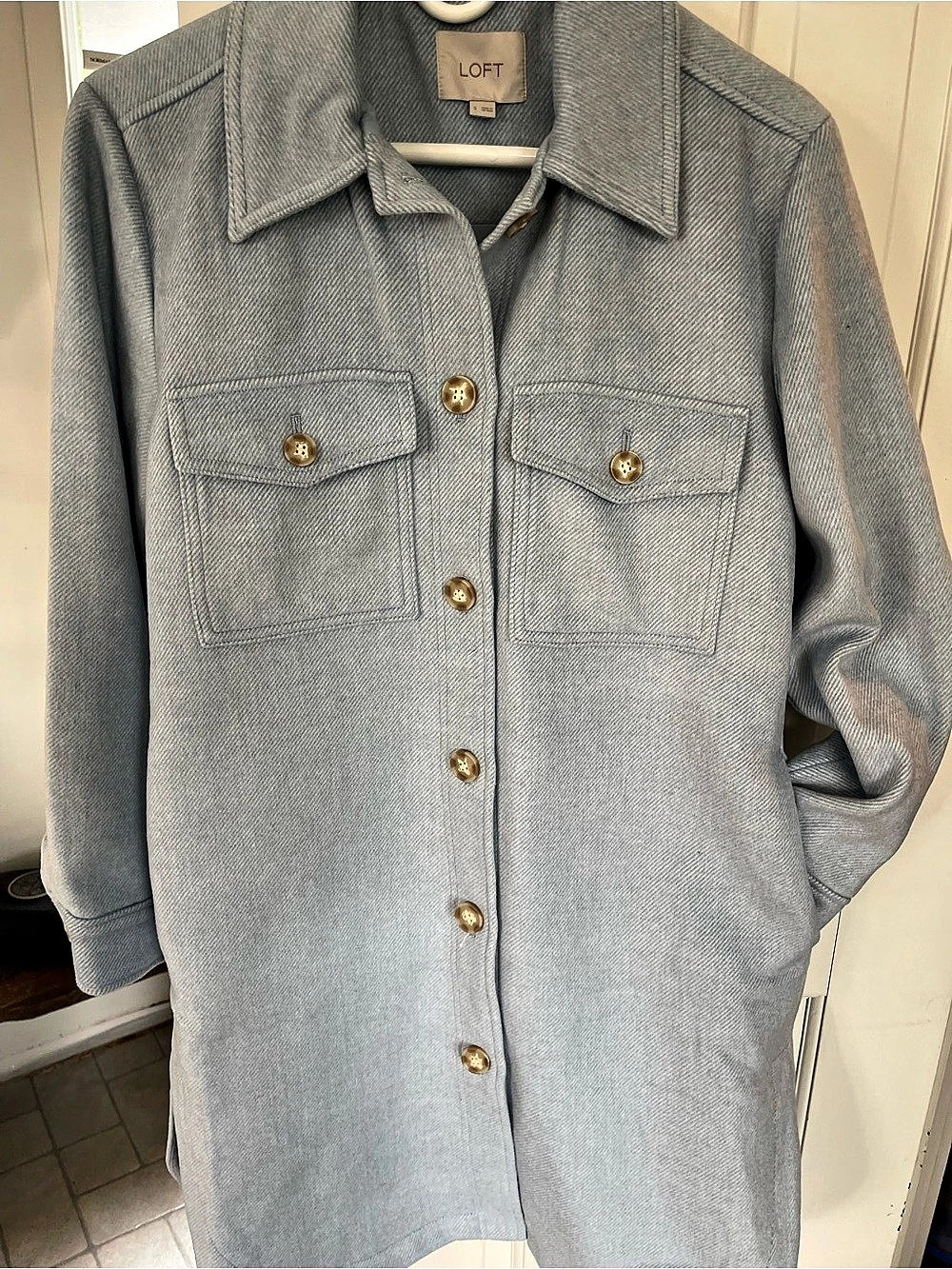 LOFT Long Coat Shirt Jacket Blue Small
